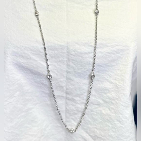 JUDITH RIPKA 925 Sterling Silver CZ Diamonique Station Chain Necklace; 36”